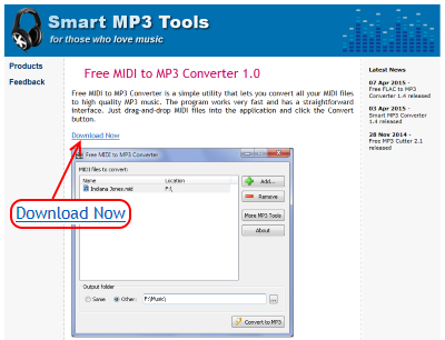 Free MIDI to MP3 Converter ダウンロードページ