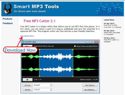Free MP3 Cutter ダウンロードページ