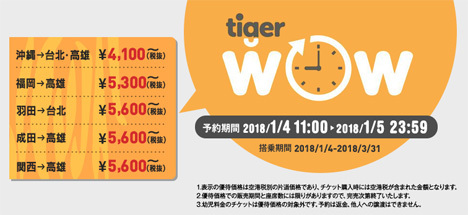 タイガーエア台湾は、羽田～台北線が片道5,600円～のタイムセールを開催！